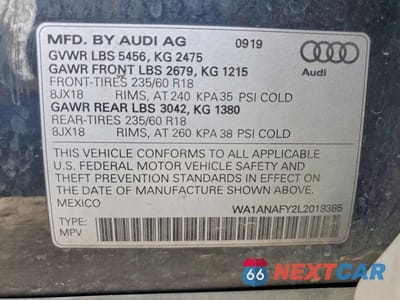 Zdjęcie 13 z 13 samochodu: 2020 AUDI Q5 PREMIUM VIN:WA1ANAFY2L2019385 - miniatura