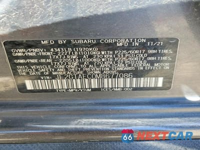 Zdjęcie 13 z 13 samochodu: 2021 SUBARU CROSSTREK PREMIUM VIN:JF2GTAEC0M8677086 - miniatura