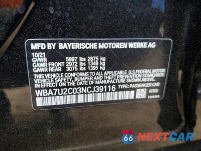 Zdjęcie 12 z 12 samochodu: 2022 BMW 750 XI VIN:WBA7U2C03NCJ39116 - miniatura