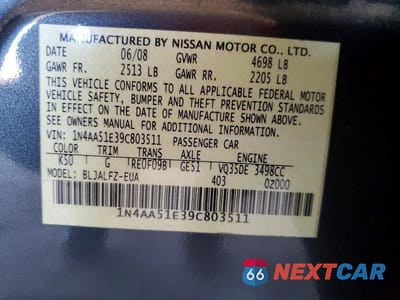Zdjęcie 12 z 12 samochodu: 2009 NISSAN MAXIMA 3.5 S VIN:1N4AA51E39C803511 - miniatura