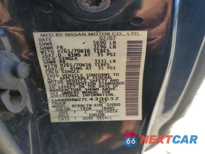 Zdjęcie 12 z 12 samochodu: 2007 NISSAN FRONTIER SE VIN:1N6AD06W27C439632 - miniatura