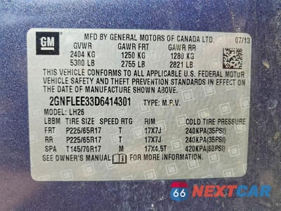 Zdjęcie 13 z 13 samochodu: 2013 CHEVROLET EQUINOX LT VIN:2GNFLEE33D6414301 - miniatura