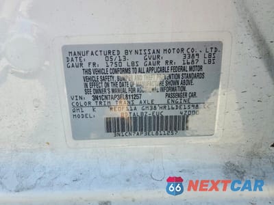 Zdjęcie 12 z 12 samochodu: 2014 NISSAN VERSA 1.6 S VIN:3N1CN7AP3EL811257 - miniatura