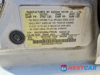 Zdjęcie 12 z 12 samochodu: 2006 NISSAN SENTRA 1.8 VIN:3N1CB51D06L490136 - miniatura
