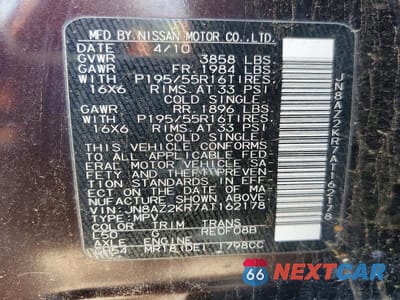 Zdjęcie 12 z 12 samochodu: 2010 NISSAN CUBE 1.8 VIN:JN8AZ2KR7AT162178 - miniatura