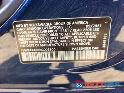 Zdjęcie 12 z 12 samochodu: 2022 VOLKSWAGEN PASSAT SE VIN:1VWSA7A39NC003800 - miniatura
