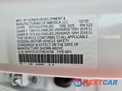 Zdjęcie 13 z 13 samochodu: 2026 HONDA PILOT TOURING VIN:5FNYG1H73TB016799 - miniatura