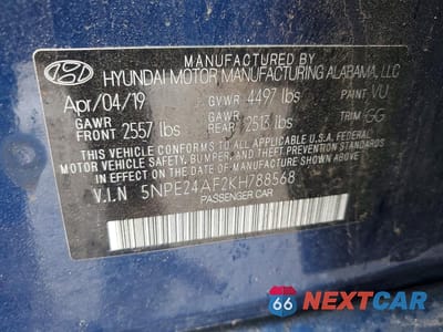 Zdjęcie 12 z 12 samochodu: 2019 HYUNDAI SONATA SE VIN:5NPE24AF2KH788568 - miniatura