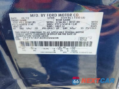 Zdjęcie 12 z 12 samochodu: 2013 FORD F150 SUPER CAB VIN:1FTFX1EF4DKD22238 - miniatura