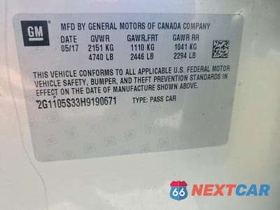 Zdjęcie 12 z 12 samochodu: 2017 CHEVROLET IMPALA LT VIN:2G1105S33H9190671 - miniatura