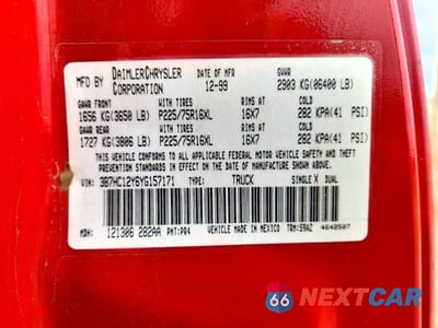 Zdjęcie 13 z 13 samochodu: 2000 DODGE RAM 1500 VIN:3B7HC12Y6YG157171 - miniatura