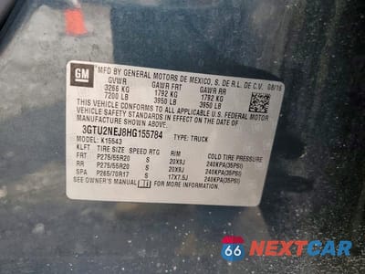 Zdjęcie 12 z 12 samochodu: 2017 GMC SIERRA K1500 SLT VIN:3GTU2NEJ8HG155784 - miniatura