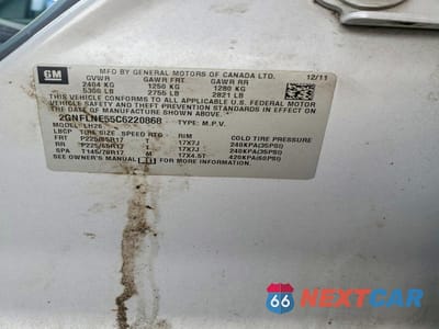 Zdjęcie 13 z 13 samochodu: 2012 CHEVROLET EQUINOX LT VIN:2GNFLNE55C6220868 - miniatura