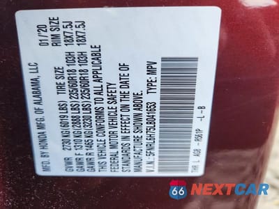 Zdjęcie 13 z 13 samochodu: 2020 HONDA ODYSSEY EXL VIN:5FNRL6H75LB041653 - miniatura