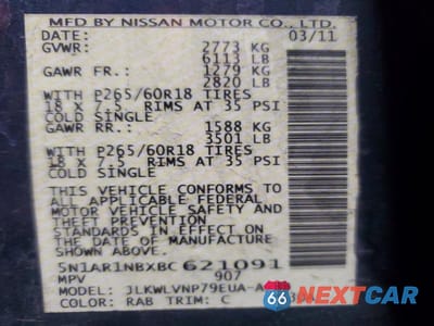 Zdjęcie 13 z 13 samochodu: 2011 NISSAN PATHFINDER S VIN:5N1AR1NBXBC621091 - miniatura