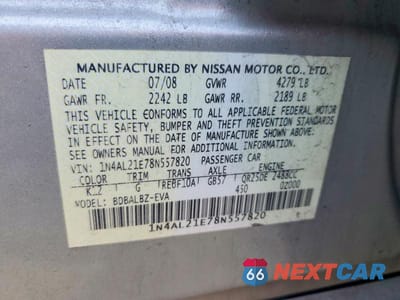 Zdjęcie 12 z 12 samochodu: 2008 NISSAN ALTIMA 2.5 VIN:1N4AL21E78N557820 - miniatura