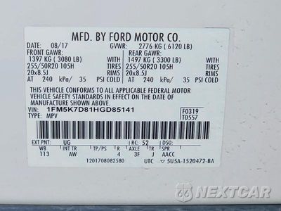 Zdjęcie 13 z 13 samochodu: 2017 FORD EXPLORER XLT VIN:1FM5K7D81HGD85141 - miniatura