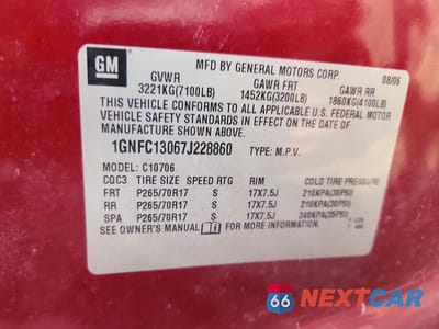 Zdjęcie 14 z 14 samochodu: 2007 CHEVROLET TAHOE VIN:1GNFC13067J228860 - miniatura