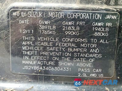 Zdjęcie 12 z 12 samochodu: 2012 SUZUKI SX4 VIN:JS2YB5A34C6304331 - miniatura