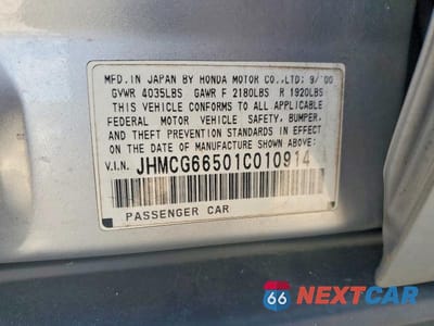 Zdjęcie 12 z 12 samochodu: 2001 HONDA ACCORD LX VIN:JHMCG66501C010914 - miniatura