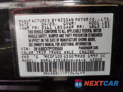 Zdjęcie 12 z 12 samochodu: 2023 NISSAN SENTRA SV VIN:3N1AB8CV7PY265649 - miniatura
