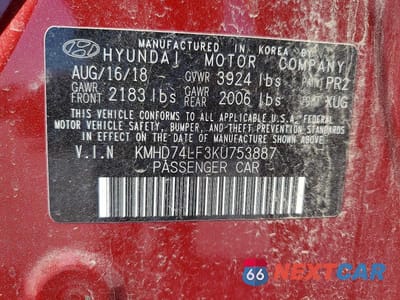 Zdjęcie 12 z 12 samochodu: 2019 HYUNDAI ELANTRA SE VIN:KMHD74LF3KU753887 - miniatura