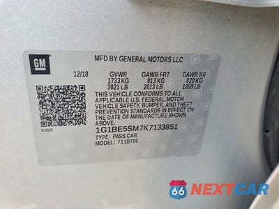 Zdjęcie 12 z 12 samochodu: 2019 CHEVROLET CRUZE LT VIN:1G1BE5SM7K7133851 - miniatura