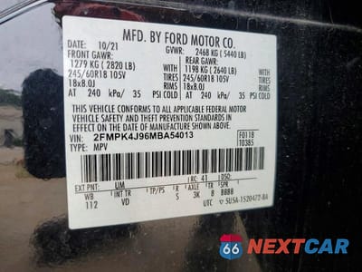 Zdjęcie 13 z 13 samochodu: 2021 FORD EDGE SEL VIN:2FMPK4J96MBA54013 - miniatura