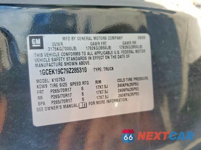 Zdjęcie 12 z 12 samochodu: 2009 CHEVROLET SILVERADO K1500 VIN:1GCEK19C79Z285310 - miniatura