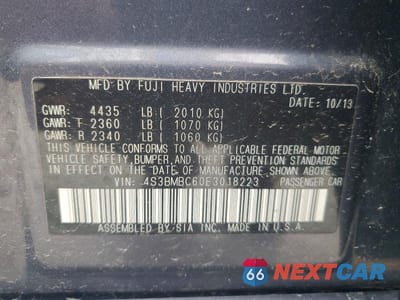 Zdjęcie 12 z 12 samochodu: 2014 SUBARU LEGACY 2.5I PREMIUM VIN:4S3BMBC60E3018223 - miniatura