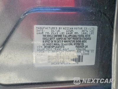 Zdjęcie 12 z 12 samochodu: 2018 NISSAN SENTRA SV VIN:3N1AB7AP1JL621273 - miniatura