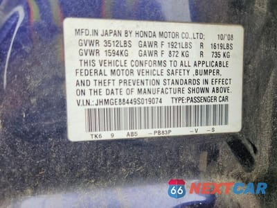 Zdjęcie 12 z 12 samochodu: 2009 HONDA FIT SPORT VIN:JHMGE88449S019074 - miniatura