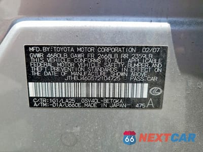 Zdjęcie 12 z 12 samochodu: 2007 LEXUS ES 350 VIN:JTHBJ46G572104725 - miniatura