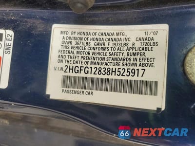 Zdjęcie 13 z 13 samochodu: 2008 HONDA CIVIC EX VIN:2HGFG12838H525917 - miniatura