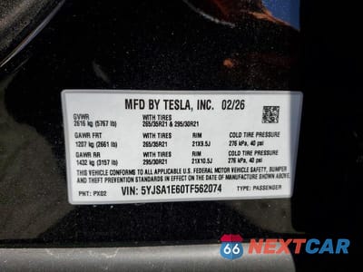 Zdjęcie 12 z 12 samochodu: 2026 TESLA MODEL S VIN:5YJSA1E60TF562074 - miniatura