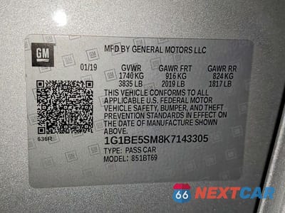 Zdjęcie 12 z 12 samochodu: 2019 CHEVROLET CRUZE LT VIN:1G1BE5SM8K7143305 - miniatura