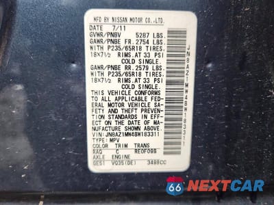 Zdjęcie 13 z 13 samochodu: 2011 NISSAN MURANO S VIN:JN8AZ1MW4BW183311 - miniatura