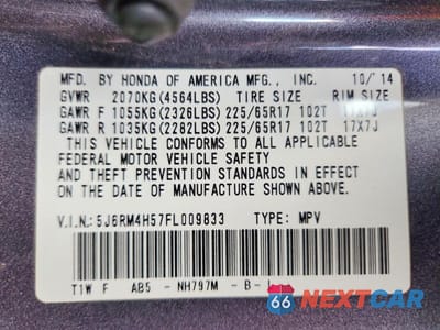 Zdjęcie 13 z 13 samochodu: 2015 HONDA CR-V EX VIN:5J6RM4H57FL009833 - miniatura