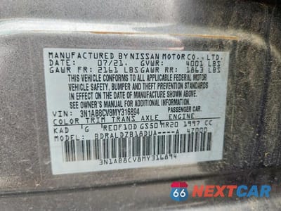 Zdjęcie 13 z 13 samochodu: 2021 NISSAN SENTRA SV VIN:3N1AB8CV8MY316894 - miniatura