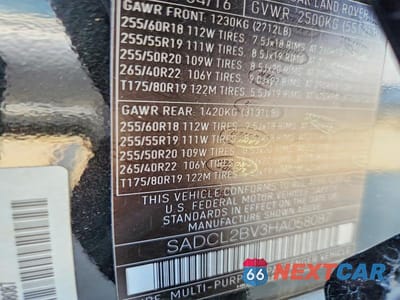 Zdjęcie 12 z 12 samochodu: 2017 JAGUAR F-PACE R - SPORT VIN:SADCL2BV3HA058087 - miniatura