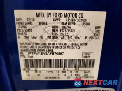 Zdjęcie 12 z 12 samochodu: 2010 FORD F150 SUPERCREW VIN:1FTFW1EV9AFB70567 - miniatura