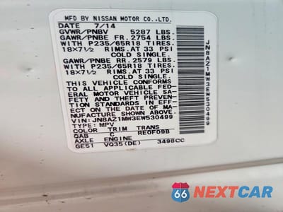 Zdjęcie 13 z 13 samochodu: 2014 NISSAN MURANO SV VIN:JN8AZ1MW3EW530499 - miniatura