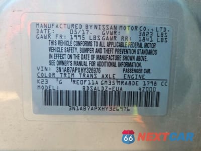 Zdjęcie 12 z 12 samochodu: 2017 NISSAN SENTRA SV VIN:3N1AB7APXHY326976 - miniatura