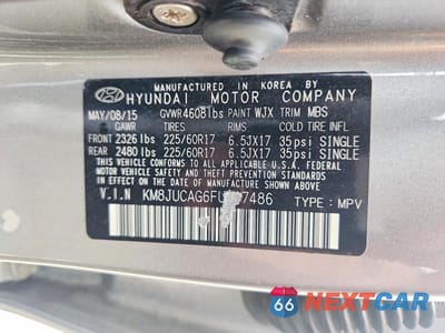 Zdjęcie 13 z 13 samochodu: 2015 HYUNDAI TUCSON SE VIN:KM8JUCAG6FU117486 - miniatura
