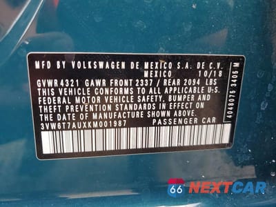 Zdjęcie 12 z 12 samochodu: 2019 VOLKSWAGEN GTI S VIN:3VW6T7AUXKM001987 - miniatura