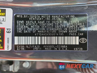 Zdjęcie 12 z 12 samochodu: 2025 TOYOTA CAMRY LE VIN:4T1DAACK9SU014195 - miniatura