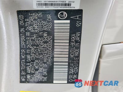 Zdjęcie 12 z 12 samochodu: 2004 LEXUS ES 330 VIN:JTHBA30G040006292 - miniatura