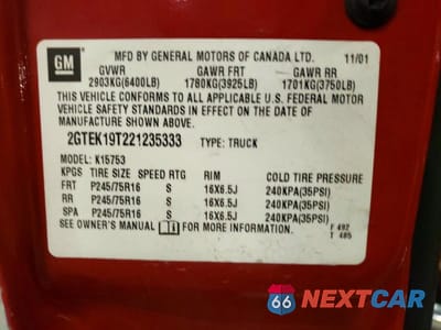 Zdjęcie 12 z 12 samochodu: 2002 GMC NEW SIERRA K1500 VIN:2GTEK19T221235333 - miniatura