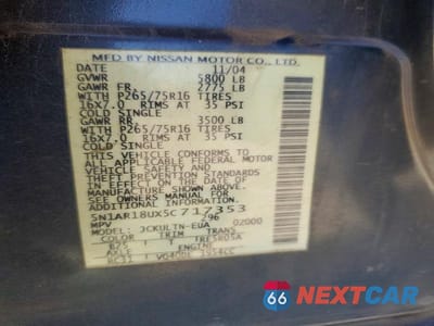 Zdjęcie 13 z 13 samochodu: 2005 NISSAN PATHFINDER XE VIN:5N1AR18UX5C717353 - miniatura