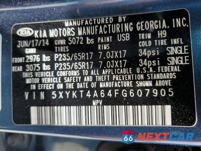 Zdjęcie 13 z 13 samochodu: 2015 KIA SORENTO LX VIN:5XYKT4A64FG607905 - miniatura